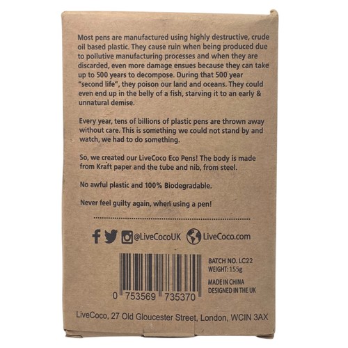 LiveCoco Eco-Friendly Ballpoint Pens 24 Pack Black Ink - Picture 2 of 3
