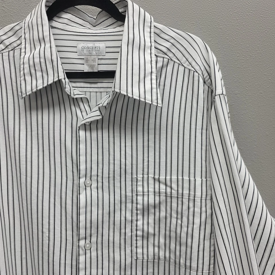 Camisa Concepts by Claiborne Para Hombre 3XL Blanca Negra Rayas Con Botones Manga Larga Foto 2 de 4