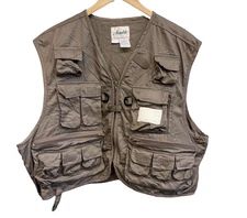 VTG Ausable Khaki FLY RIVER Fishing Vest Full Zip Pockets Size 2XL XXL
