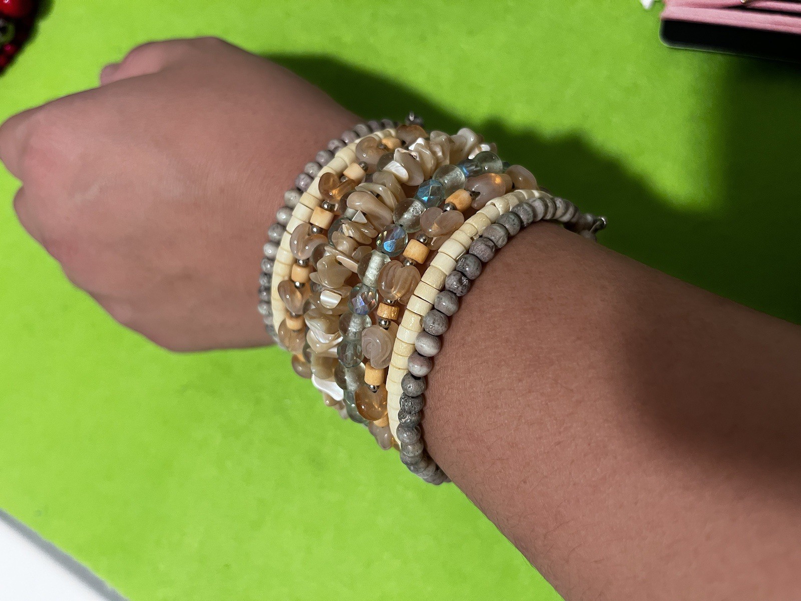 Boho style stretch bracelets featuring various st… - image 10