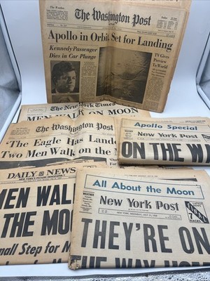 Lot of 8 Apollo 11 Moon Landing Newspapers Washington & NY Post + NY Times 1969