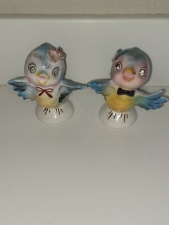 Vintage Lefton Bluebirds Rhinestone Eyes Salt & Pepper Shakers Japan