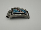 Vintage Navajo M.C. Turquoise & Coral Inlay Watch Band Link Southwest Jewelry — photo 3