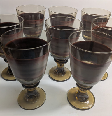 Set of  8 Libby Sango Nova Water Drinking Glasses Goblets Smokey Brown Stemware
