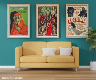 Dangers of Cocaine Vintage Drug Posters circa 1930's | Set of 3 Art Prints