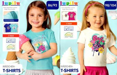 2 Mädchen T-Shirt 86 92 98 104 110 116 Shirts Mädchenshirts Lupilu Baumwolle NEU