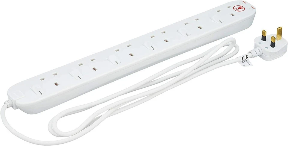 6 Gang Extension Lead with Switched Sockets 2m Cable Surge Protected Uk Stock - Image 3 of 4