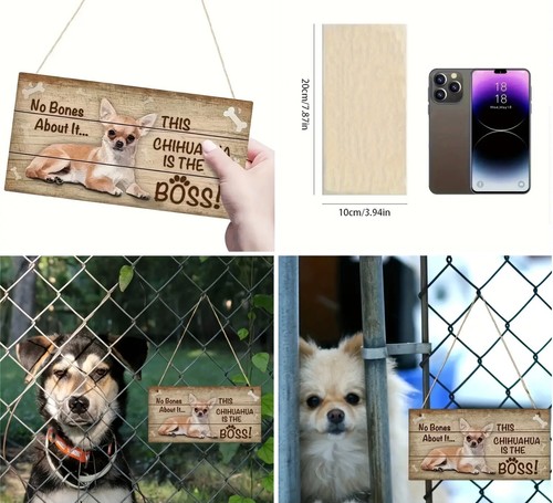 No Bone About It This Chihuahua Is The Boss Dog Sign Hanging Plaque 10cm x 20cm - Picture 2 of 24
