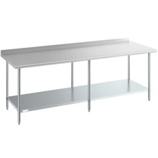 30"W x 96"L Stainless Steel Prep and Work Restaurant Table with Backsplash