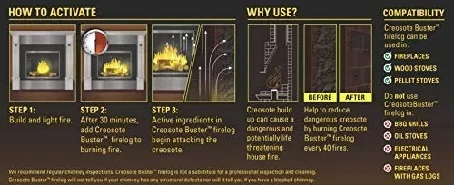 Firelog de seguridad para limpieza de chimeneas Creosote 3,5 lb tronco marrón 1 unidad, Buster NUEVO Foto 4 de 4