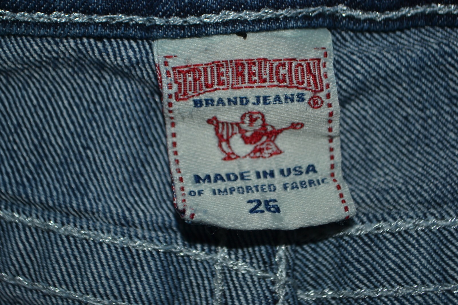 True Religion Women's Straight Joey Super T Thick Stitch "U" Blue Jeans Sz 26x30 thumbnail 9