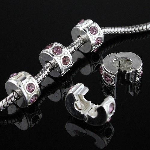 5pcs Czech Crystal Rhinestone Silver European Charm Beads Locks Clips Stoppers - Picture 26 of 43