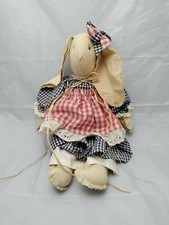 Floppy Eared Bunny With Red Plaid Apron And Blue Plaid Dress