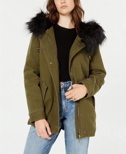 Jou Jou Juniors Faux-Fur-Trim Hooded Jacket (S, Olive)