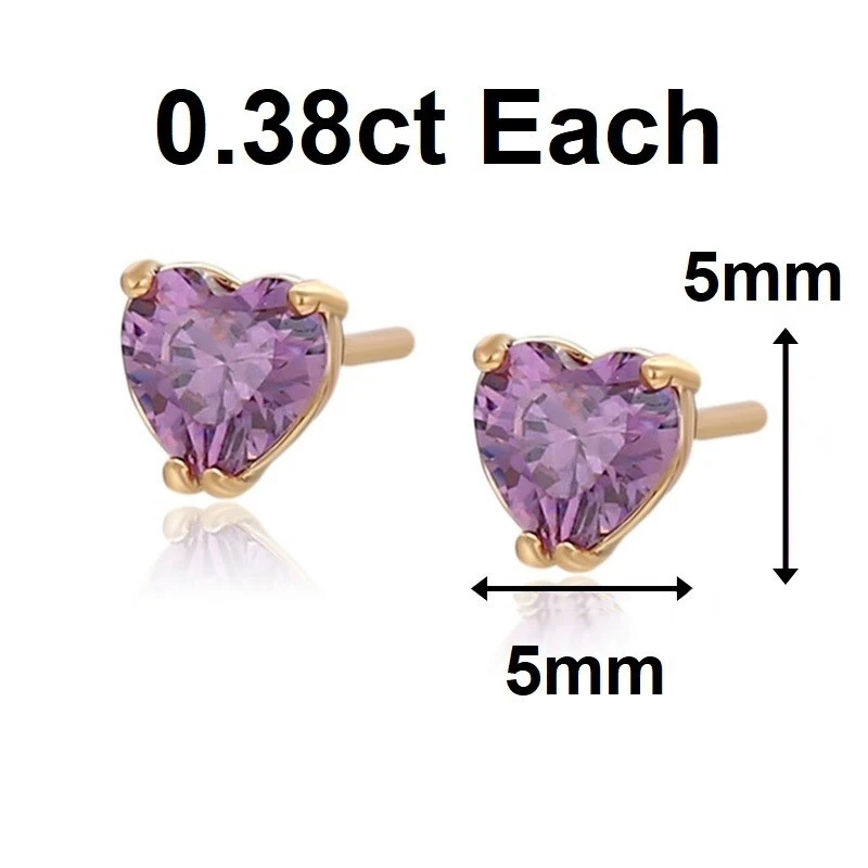 Pendientes de corazón de amatista natural de oro de 18 quilates sobre plata de ley para mujer D58 Foto 3 de 4