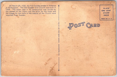 Wilmington Delaware DE, antigua iglesia sueca, edificio religioso, postal vintage - Imagen 2 de 2