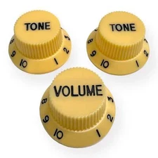 AxLabs Strat-Style Knob Set (3), Cream with Black Font