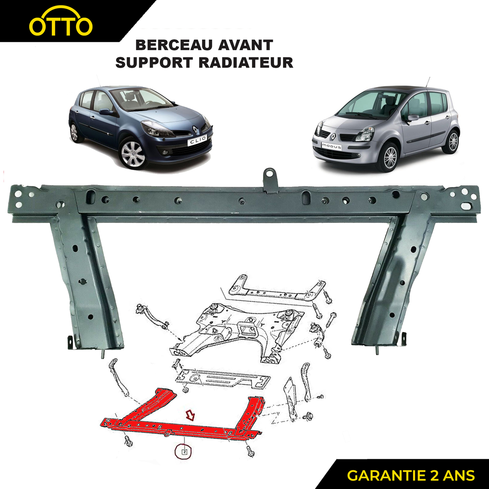 Berceau moteur Clio 3 cadre de suspension avant pour trajets quotidiens Modus