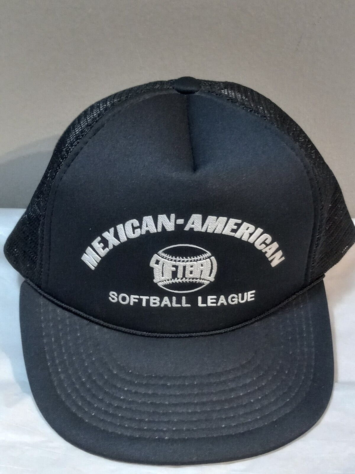 Vtg 80s 90 Mexican American Softball League Snapback Trucker Hat Black