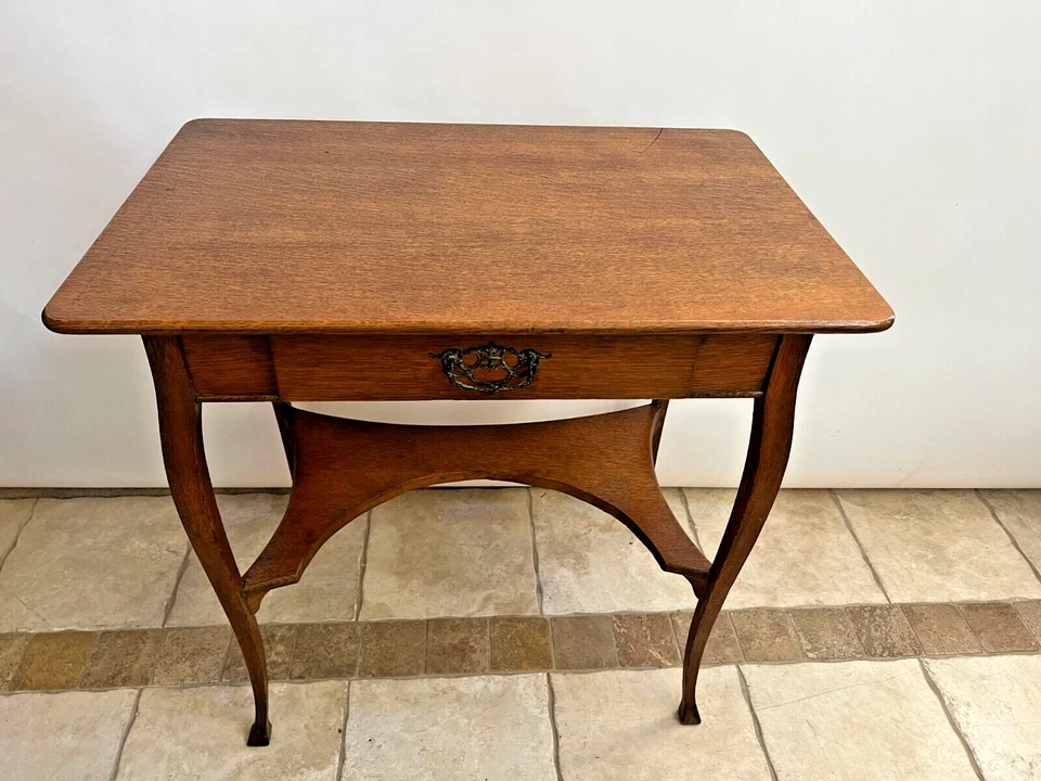 Antiguo Escritorio Biblioteca Mesa Un Cajón Estante Inferior Roble Macizo Campo Francés Foto 2 de 4