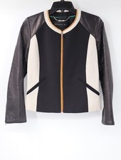 Barbara bui jacket Womens XS 36 full zip lamb leather sleeves nylon blend pocket