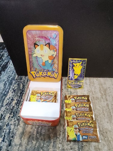 Pokemon Topps TV Animation Series 1 Persian Tin 1999 5 Sealed Packs Pikachu #25 - Picture 1 of 8