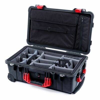 Black & Red Pelican 1510 case with Padded Dividers (Grey) and Computer Lid Pouch