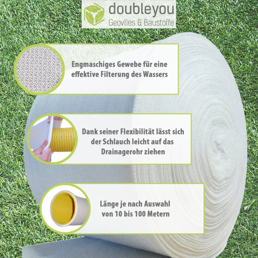 Drainagefilterschlauch Drainagevlies Drainagerohr DN100 F100 DN80 F80 DN50 F50 - Bild 2 von 3
