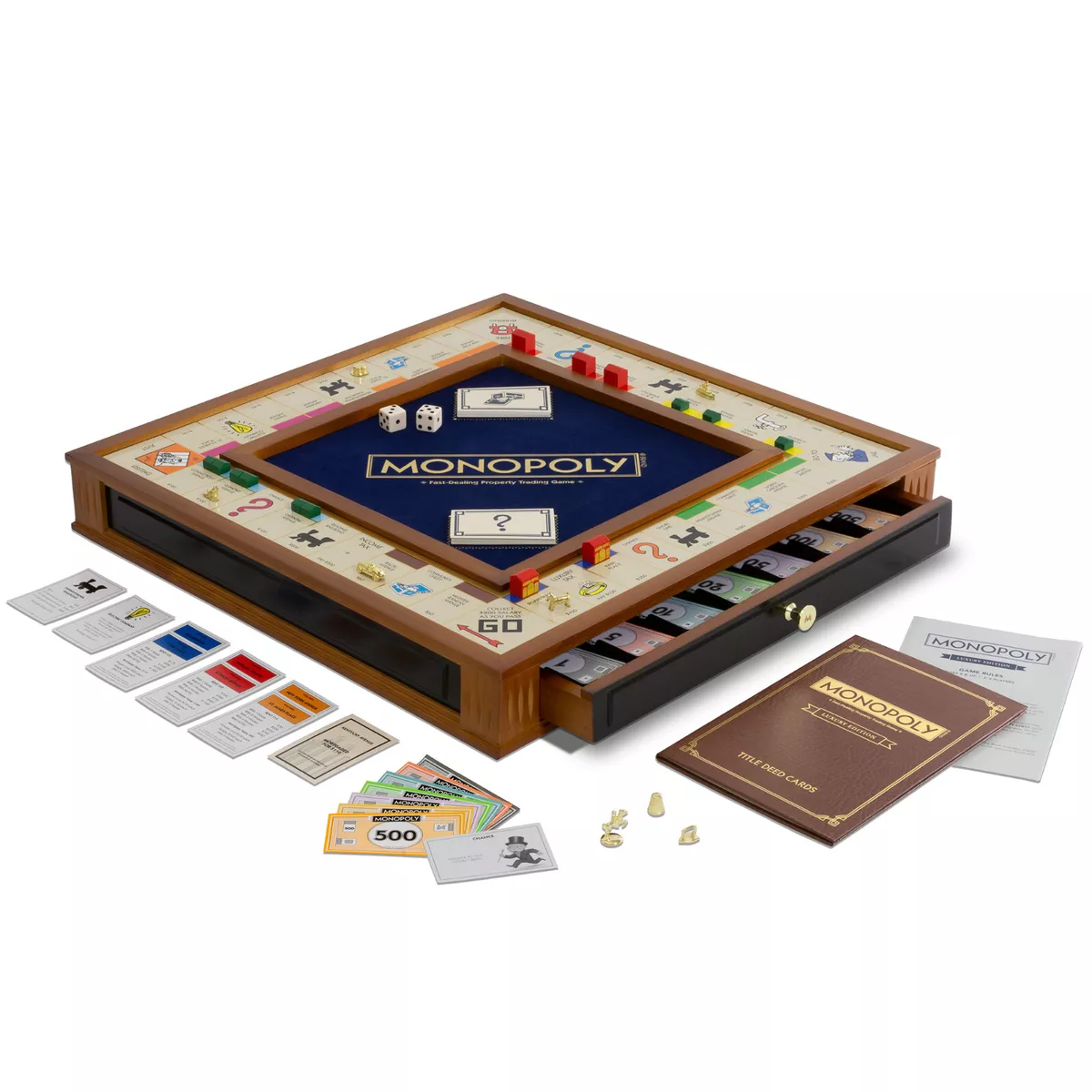 Monopoly Trophy Edition with Deluxe Luxury Wood Cabinet by WS Game