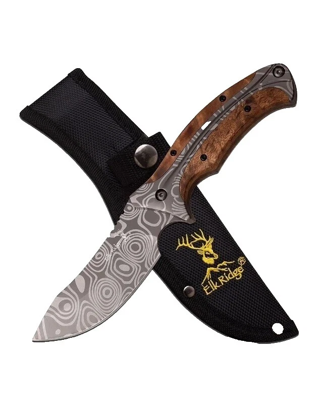 Elk Ridge Stainless Steel Blade Wood Handle Collectible Modern Factory Manufactured Fixed Blade Knives