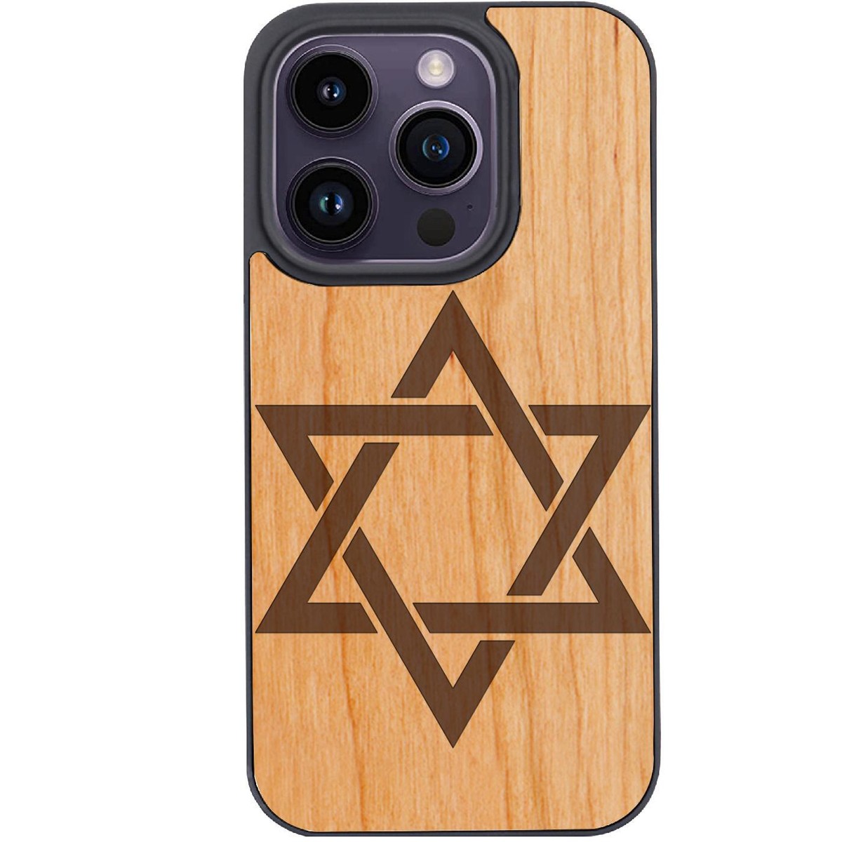 For iPhone 15 Pro Plus 14 13 12 Star of David Wood Shockproof