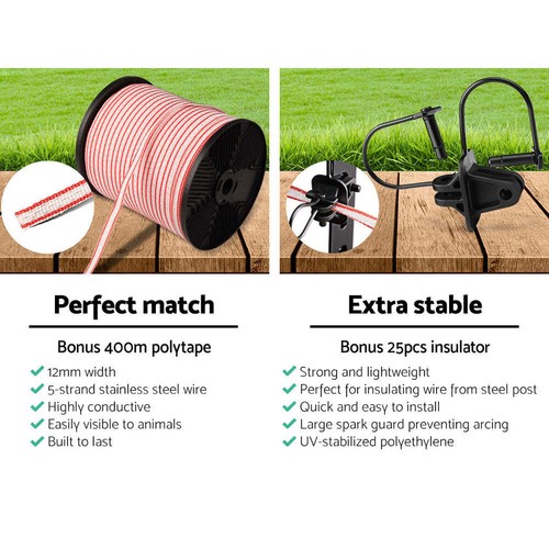 NNEDSZ 8km Solar Electric Fence Energiser Charger with 400M Tape and 25pcs Insul - Picture 5 of 7