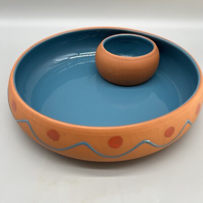 Terracotta Clay Chip And Dip Party Salsa Bowl Himark Portugal Pottery Southwest