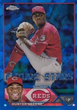 HUNTER GREENE TOPPS CHROME BLUE SAPPHIRE BASE CINCINNATI REDS #155 2023 23