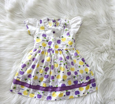Vtg Lavender Yellow Apple Print Apron Style Dress Girls 4