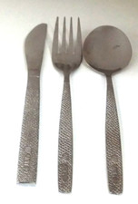 Vintage United Airlines Stainless Knife Fork Spoon Fish Scale Design Korea