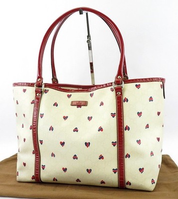 Authentische GUCCI Joy weiße GG PVC Canvas und Leder Supreme Herz Beuteltasch...