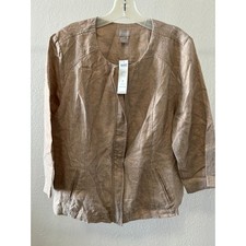 CHICO'S Casual Linen Modern Gold Foil Jacket Womens Sz 12 / 14 Coastal New