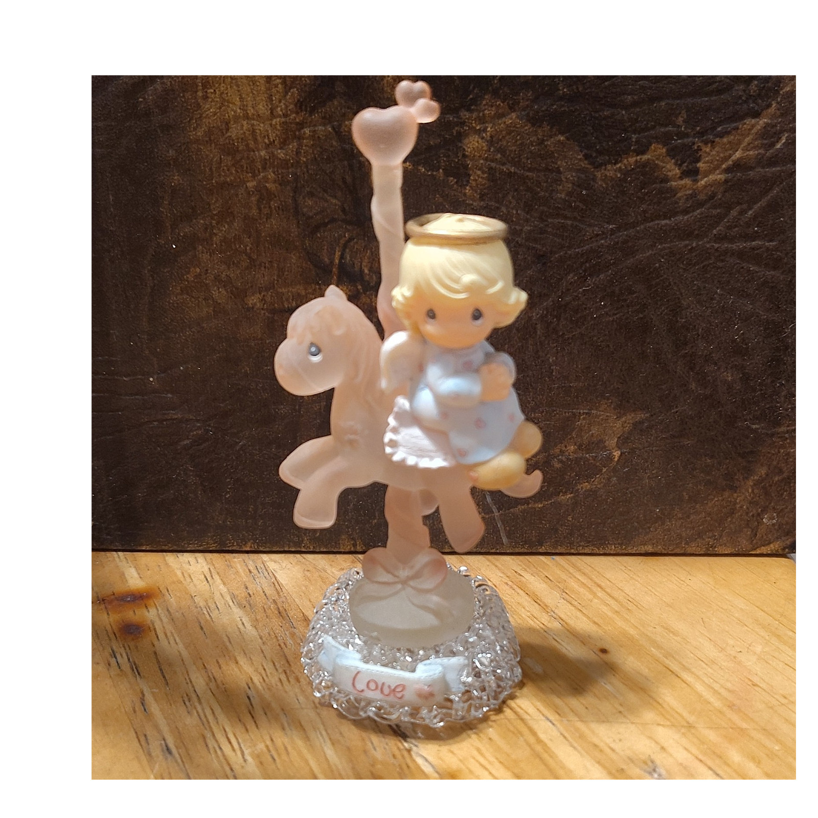 Precious Moments Resin Angel Figurine Beige/Blue/White Horse Love Decor