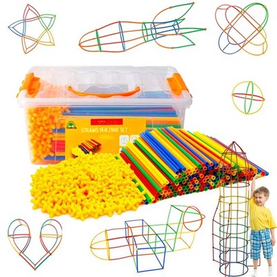Straw Constructor STEM Building Toys 800 pcs-Colorful Interlocking Plastic En...