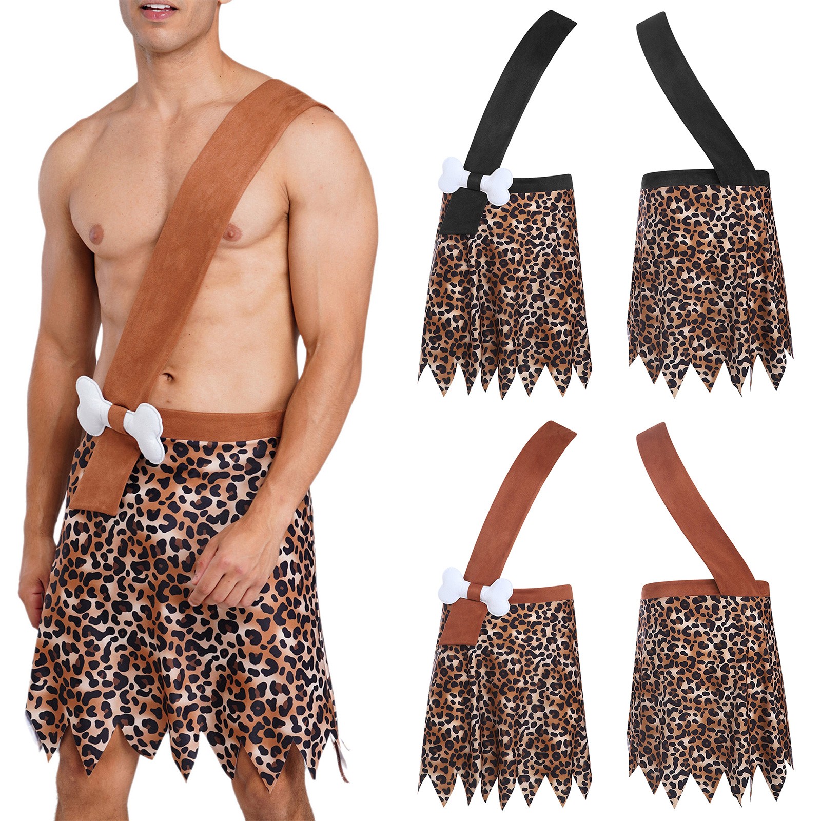 Sexy Hombres Indio Edad de Piedra Falda Estampado Leopardo Hombre de las Cavernas Halloween Disfraz con disfraces