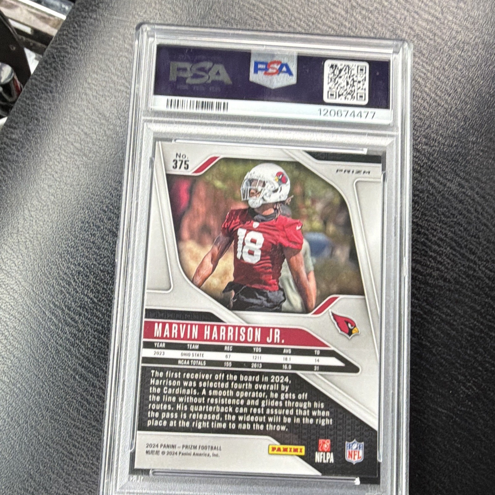 Panini 2024 Prizm Rookies Marvin Harrison Jr. #375 Silver Prizm RC PSA 10 view 3