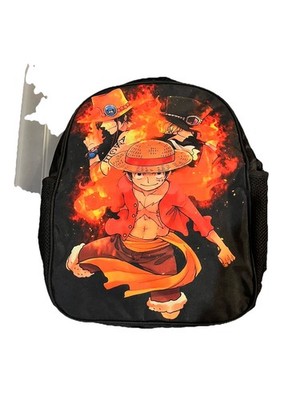 One Piece Luffy & Ace Cartoon Kids Backpack, Black/Orange/Red, Medium, Polyester