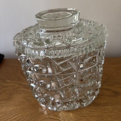 SCHWERES VINTAGE OVALES GEMUSTERTES GESCHLIFFENES GLAS VORRATSGLAS 