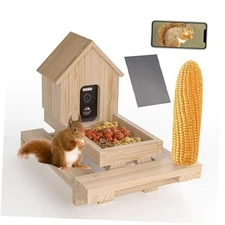 Wooden Squirrel Feeder with Camera Solar Powered, Smart Squirrel Picnic Table 