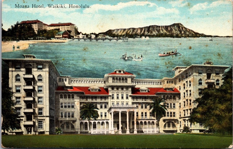 Moana Hotel Waikiki Honolulu Hawaii Diamond Head Antique Undivided Postcard