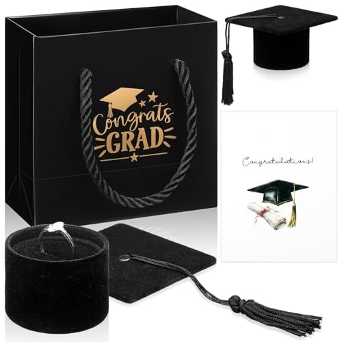 2.8 Inch Graduation Cap Ring Box with Graduation Gift Bag and Black
