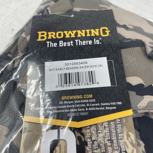 Browning Early Season 3/4 Zip Shirt Hunting Camouflage Ovix Men's Size: 3XL - Picture 4 of 4