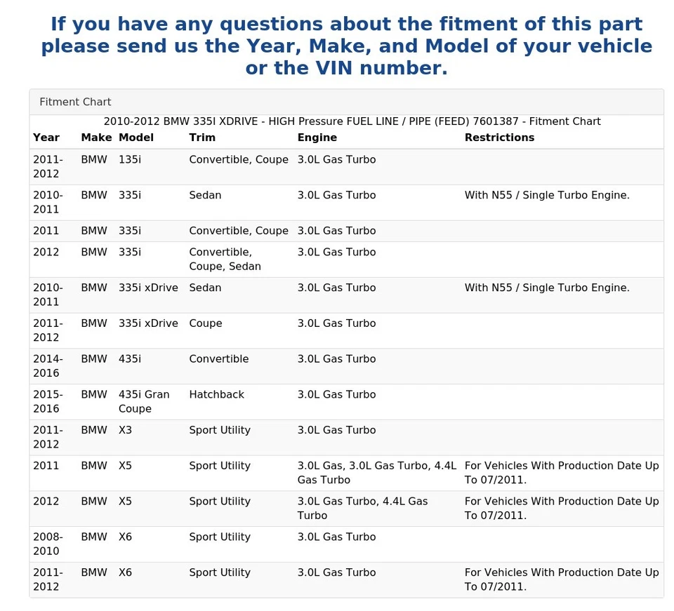 BMW 335I XDRIVE 2010-2012 - Línea de combustible de alta presión / tubo (alimentación) 7601387 Foto 4 de 4