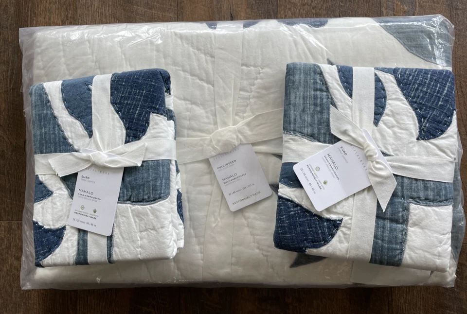 Pottery Barn Mahalo  Applique Hawaiian Tropical Full/Queen Quilt & 2 Euro Shams - Image 2 of 3